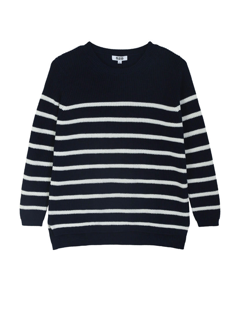 The Emma: Stripe Crewneck Shaker Stitch Sweater