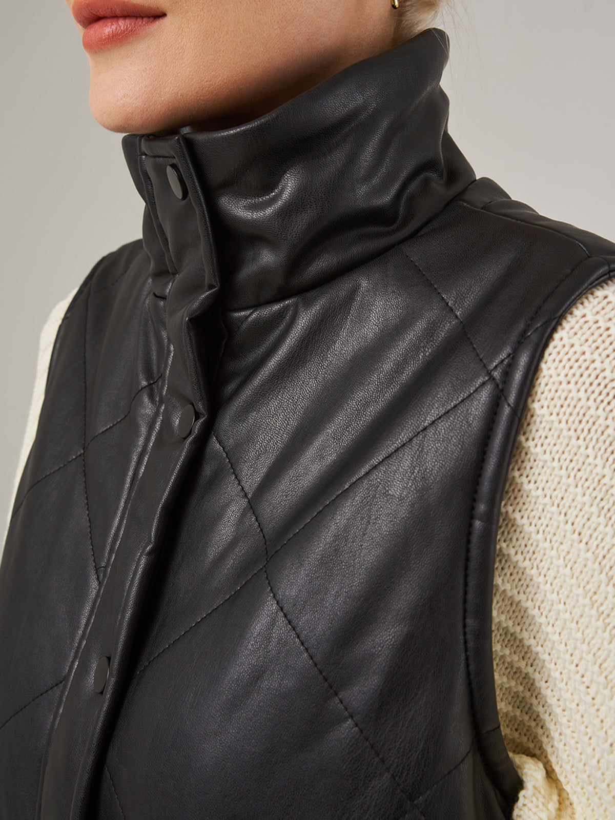 Faux Leather Quilted Puffer Vest