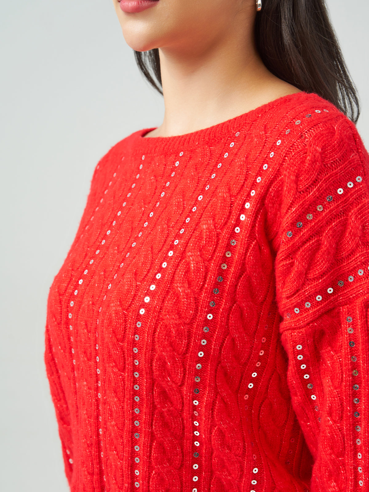 Boatneck Sequin Cable Sweater