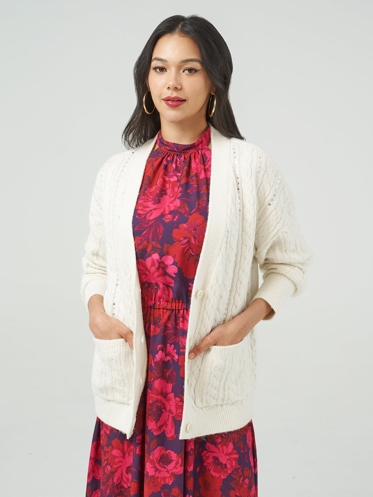 Sequin Cable Cardigan