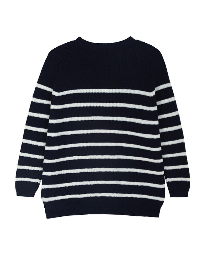 The Emma: Stripe Crewneck Shaker Stitch Sweater