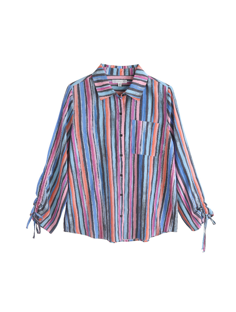 Ruched Sleeve Button Front Shirt