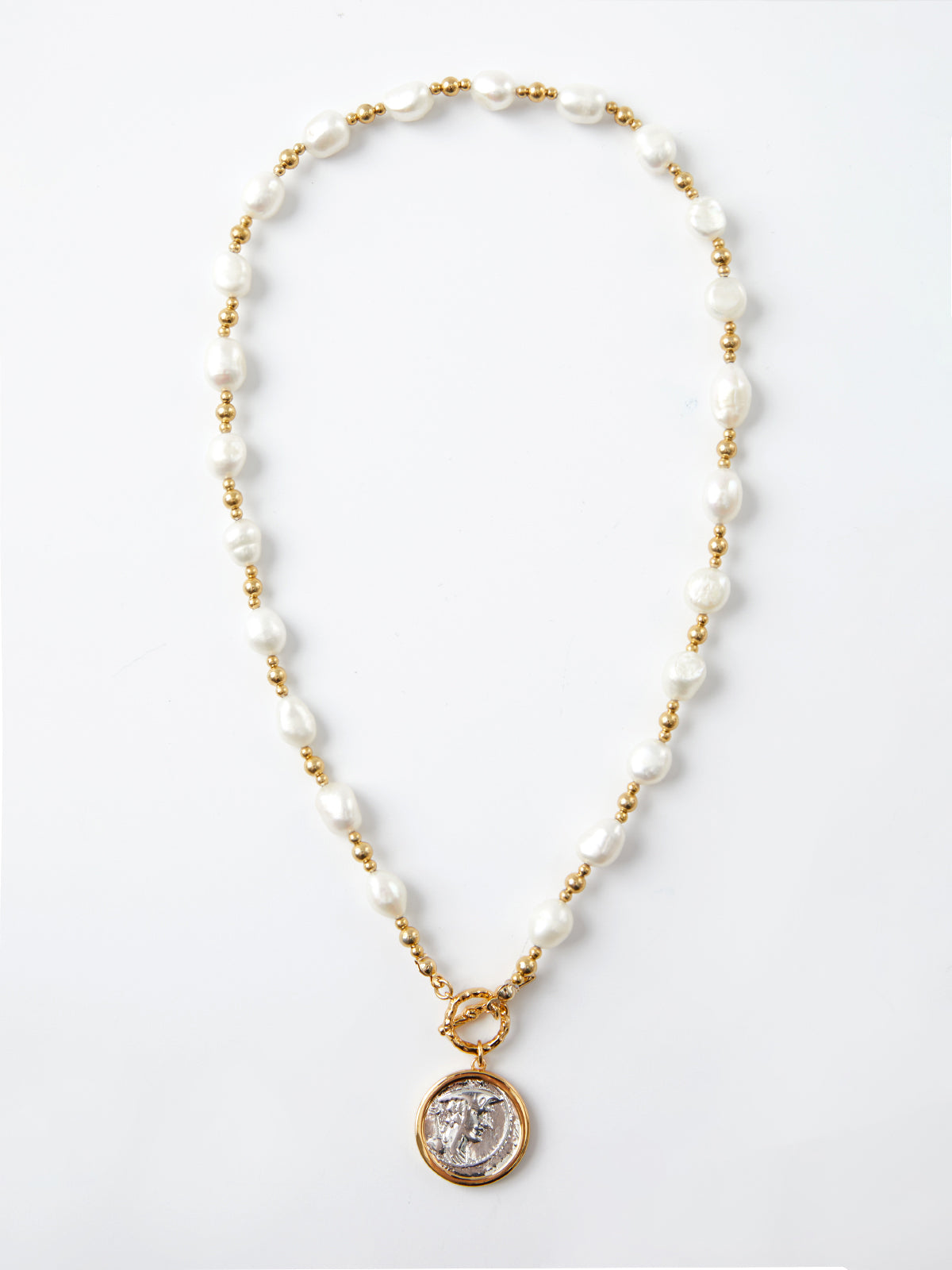 Baroque Pearl Gold Coin Necklace