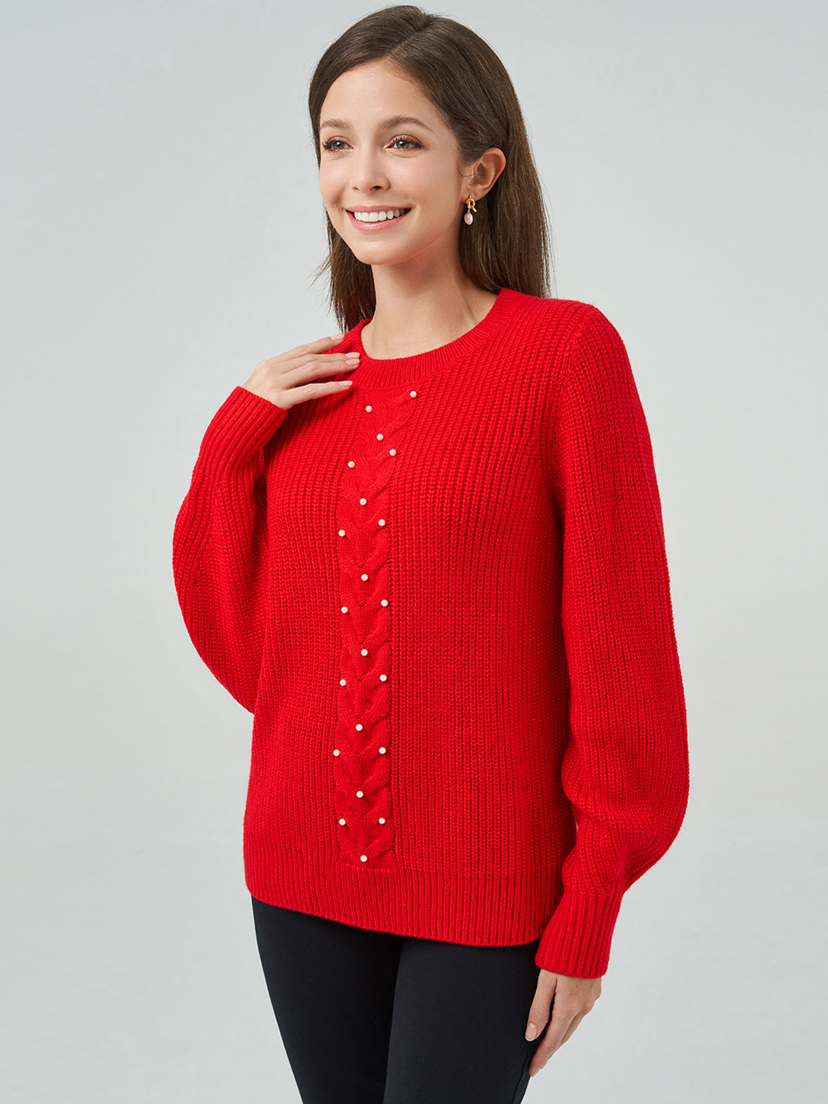 Pearls Cable With Shaker Crewneck Pullover