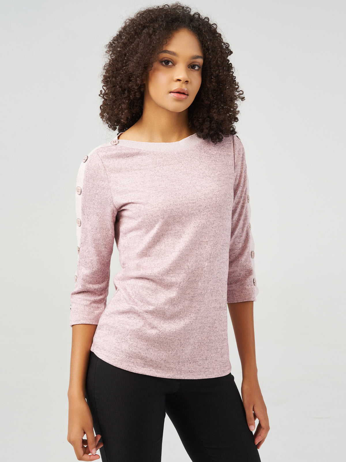 Buttoned Boat-Neck Top