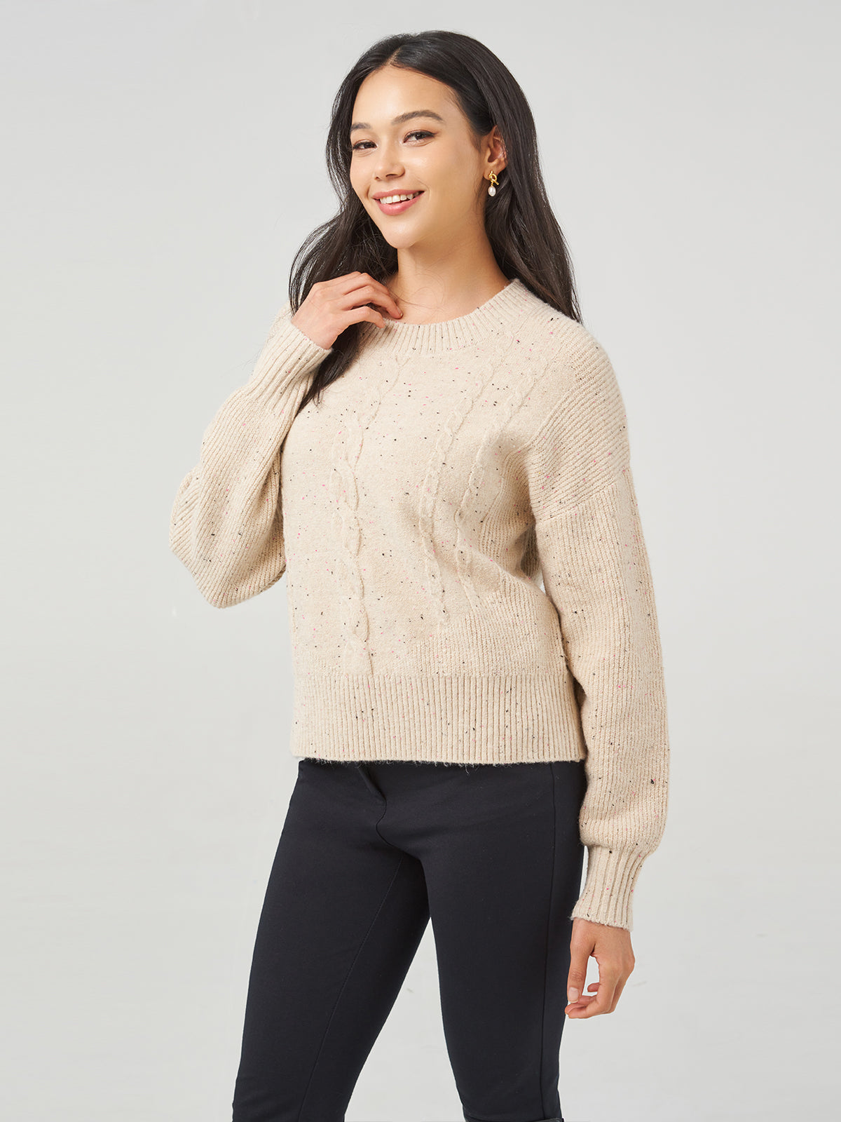 Drop Shoulder Cable Sweater