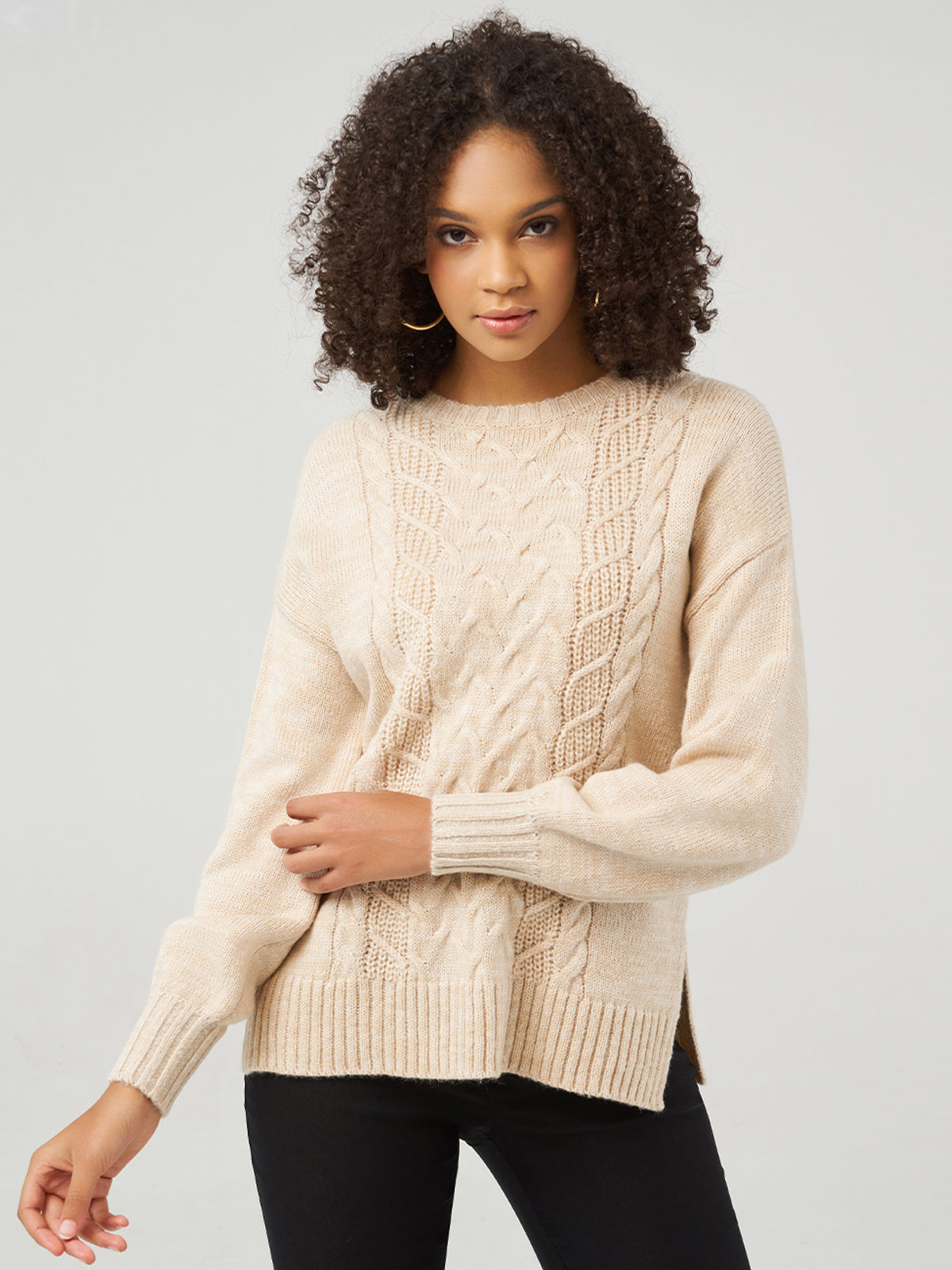 Cable Drop Shoulder Pullover Sweater