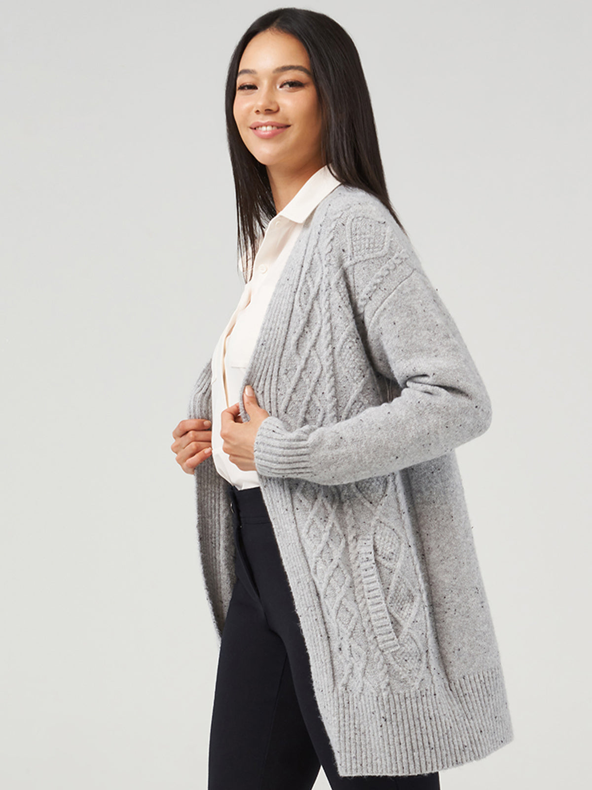 Mixed Cable Open Cardigan