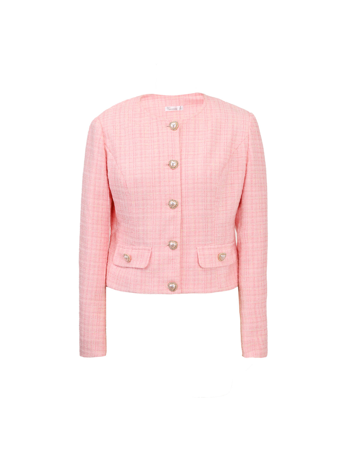 Faux-Pearl Front Buttons Tweed Jacket