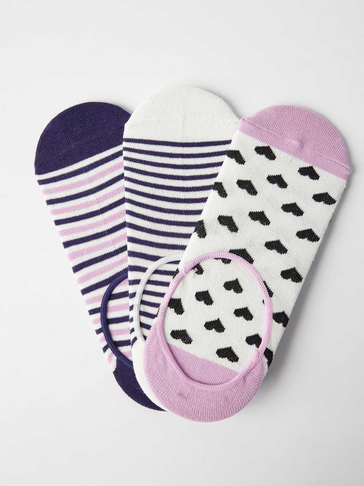 3-Pack Heart Stripe Print Socks