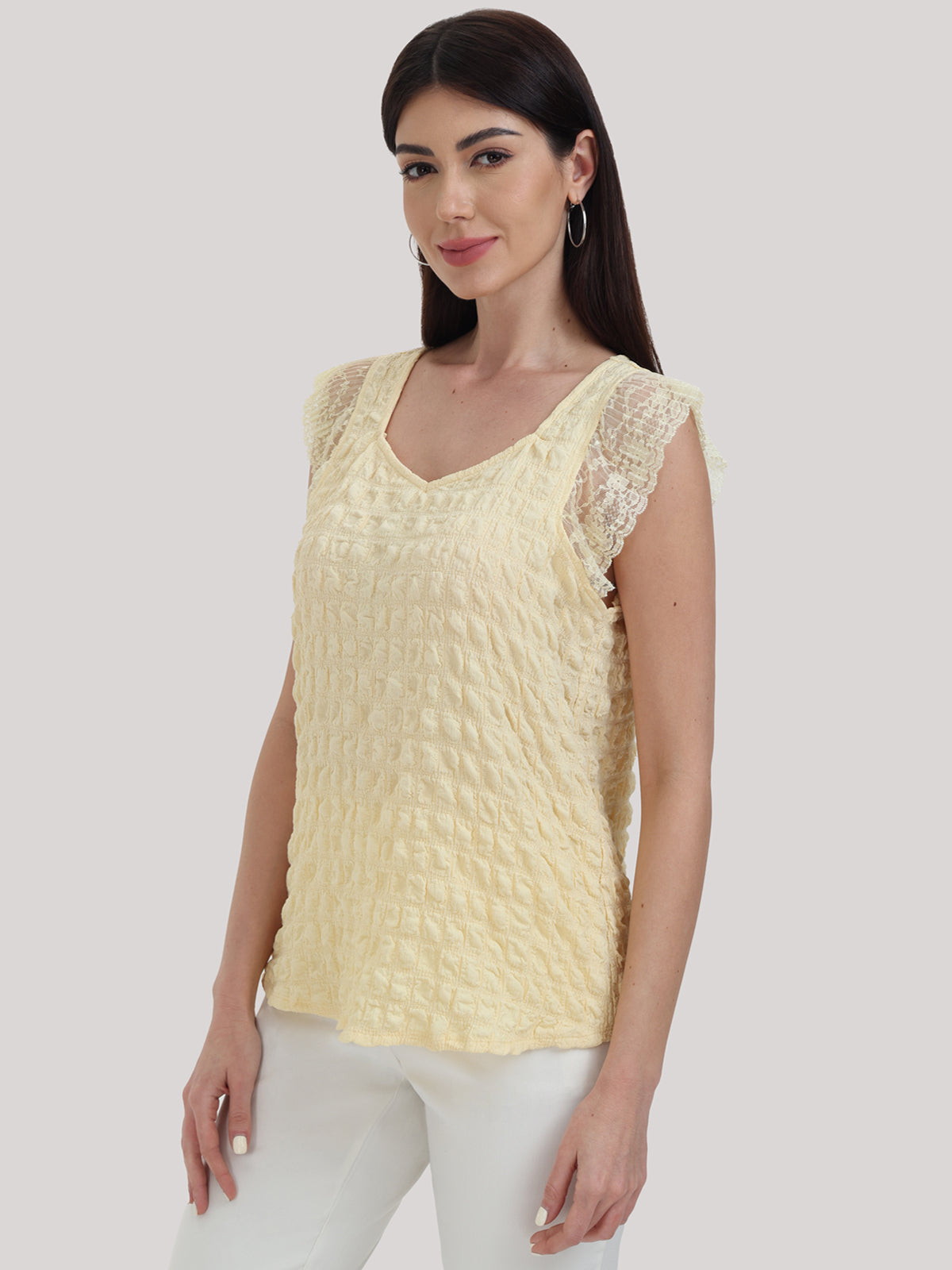 Lace Sleeve Sweetheart Neck Top