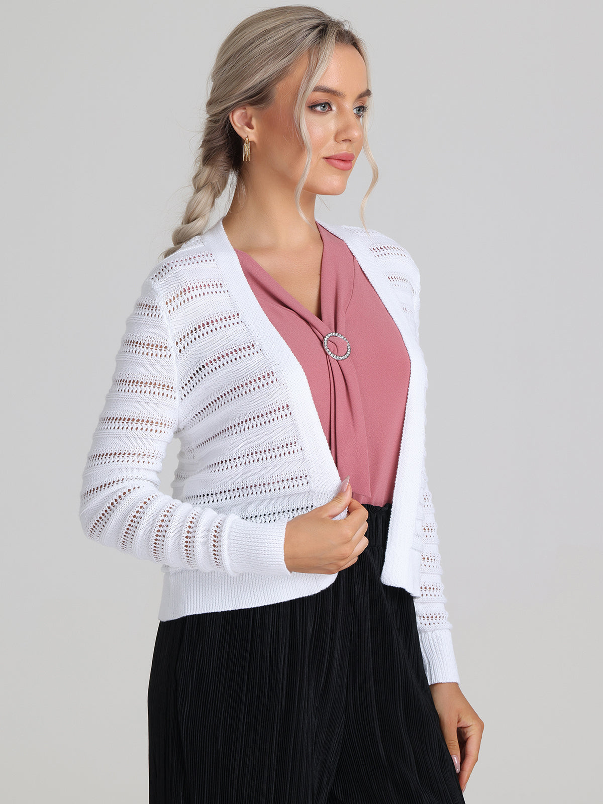 Pointelle Open Front Cardigan