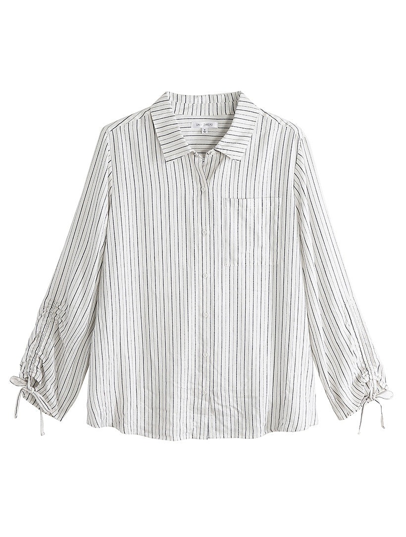 Ruched Sleeve Button Front Shirt