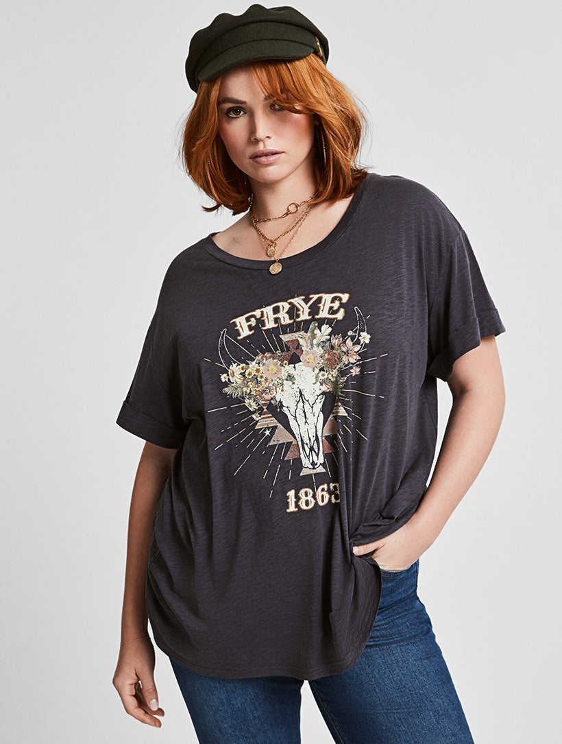 Floral Steer Rolled Cuff Tee